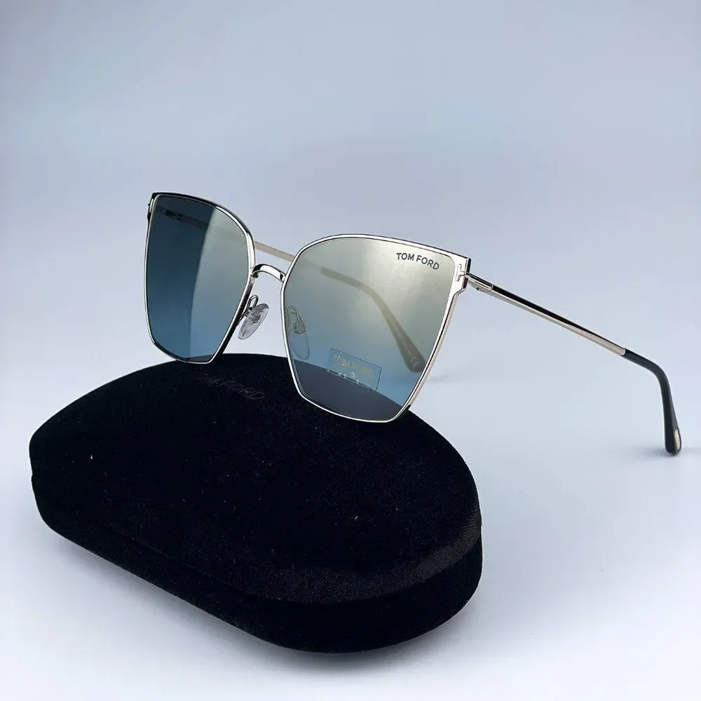 NEW Tom Ford FT0653/S 28V Gold Rose Blue Mirrored Metal Cat Eye Women Sunglasses